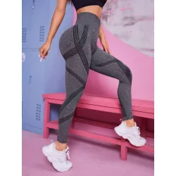 Leggings deportivos inconsútil con estampado de rayas de cintura ancha