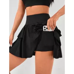 Skort de talle alto bajo con fruncido con bolsillo para teléfono