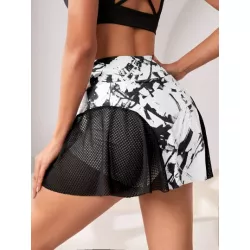 Skort deportivo con estampado de tie dye de cintura ancha con bolsillo para teléfono