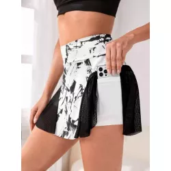 Skort deportivo con estampado de tie dye de cintura ancha con bolsillo para teléfono