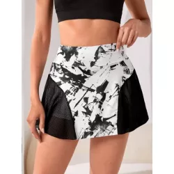 Skort deportivo con estampado de tie dye de cintura ancha con bolsillo para teléfono