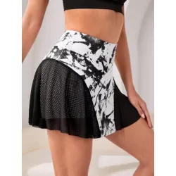 Skort deportivo con estampado de tie dye de cintura ancha con bolsillo para teléfono