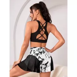 Skort deportivo con estampado de tie dye de cintura ancha con bolsillo para teléfono