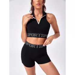 Conjunto deportivo con estampado de letra con cremallera