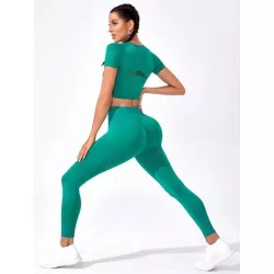 unicolor Camiseta crop & de cintura ancha Leggings Conjunto deportivo