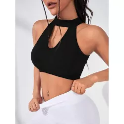 Sujetador deportivo con abertura delantera crop de cuello halter