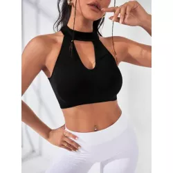 Sujetador deportivo con abertura delantera crop de cuello halter