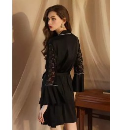 Bata con encaje en contraste de manga con volante