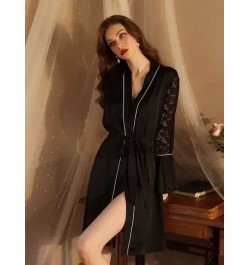 Bata con encaje en contraste de manga con volante