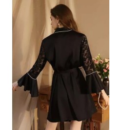 Bata con encaje en contraste de manga con volante