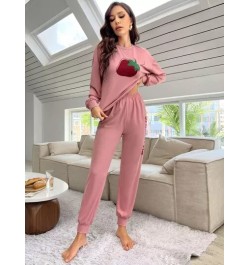 Conjunto de pijama fresa & con estampado de letra