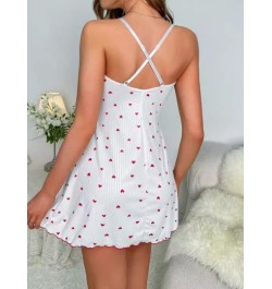 Vestido de dormir de tirantes con estampado de corazón con lazo delantero de muslo con abertura