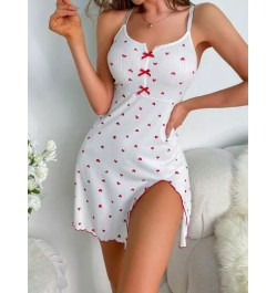Vestido de dormir de tirantes con estampado de corazón con lazo delantero de muslo con abertura