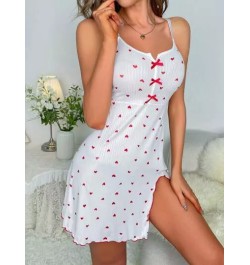 Vestido de dormir de tirantes con estampado de corazón con lazo delantero de muslo con abertura