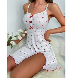 Vestido de dormir de tirantes con estampado de corazón con lazo delantero de muslo con abertura