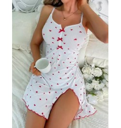 Vestido de dormir de tirantes con estampado de corazón con lazo delantero de muslo con abertura
