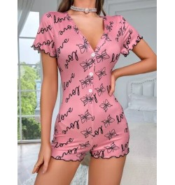 Monos de Mujer Botón delantero Letras Mariposa Dulce