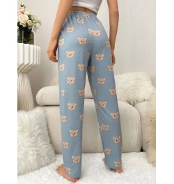 Pantalones de dormir con estampado de oso con cordón delantero