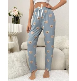 Pantalones de dormir con estampado de oso con cordón delantero