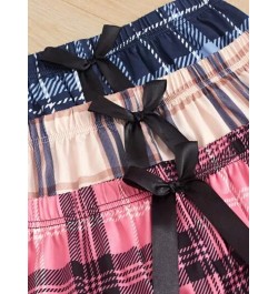 3 piezas Shorts de dormir con estampado de cuadros con lazo delantero