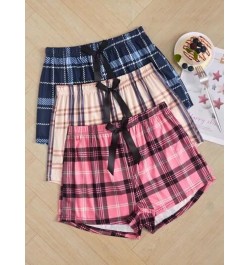 3 piezas Shorts de dormir con estampado de cuadros con lazo delantero