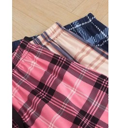3 piezas Shorts de dormir con estampado de cuadros con lazo delantero