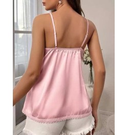 Top para dormir de tirantes con encaje en contraste con lazo delantero peplum con encaje