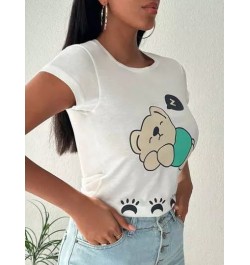 Cottnline Camiseta de dormir con estampado de dibujos animados de cuello redondo