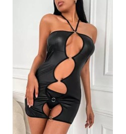 Vestido halter vinculado con aro con abertura PU sin tanga