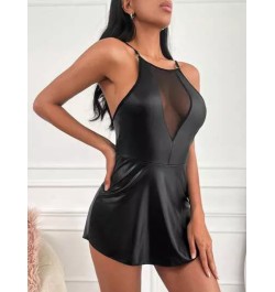 Vestido de malla en contraste PU