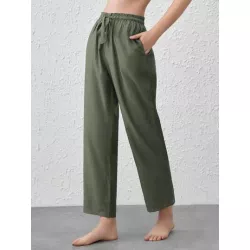 Leisure Pantalones de dormir unicolor de cintura con cordón