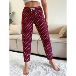 Pantalones de dormir con estampado de lunares con cordón delantero