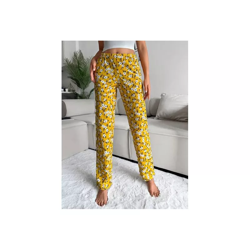 Cottnline Pantalones de dormir con estampado floral de cintura elástica