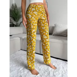 Cottnline Pantalones de dormir con estampado floral de cintura elástica