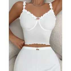 Top de dormir de tirantes bustier ribete en forma de lechuga con aplique