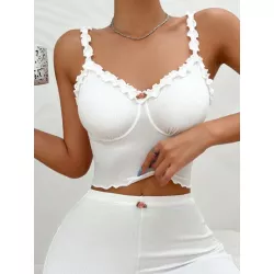 Top de dormir de tirantes bustier ribete en forma de lechuga con aplique