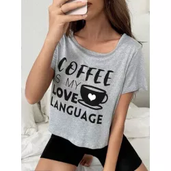 Camiseta con estampado de café & slogan