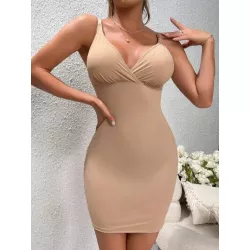 Vestido de tirantes faja bustier fruncido unicolor