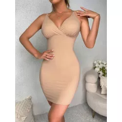 Vestido de tirantes faja bustier fruncido unicolor