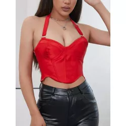 Top corsé de espalda con cordón bajo asimétrico cremallera lateral sin espinas halter sobre busto