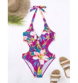 Bañador una pieza con estampado floral con abertura halter