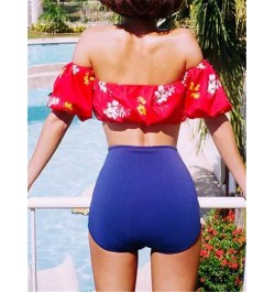 Conjunto De Bikini Para Mujeres De Dos Piezas Con Diseño Floral Y Top Sin Tirantes, Cintura Alta