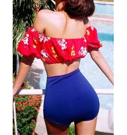 Conjunto De Bikini Para Mujeres De Dos Piezas Con Diseño Floral Y Top Sin Tirantes, Cintura Alta