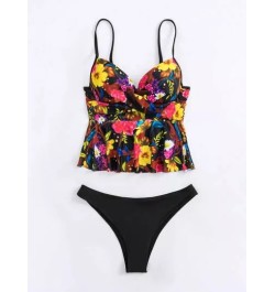 Bañador bikini push up con estampado floral bajo con fruncido