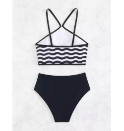 Bañador bikini con estampado de cheurón de talle alto