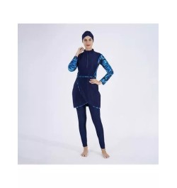 Conjunto De Traje De Baño De Cobertura Completa Azul De 3 Piezas