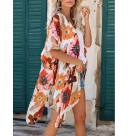 Kimono con estampado floral de manga murciélago