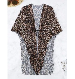 Kimono con estampado de leopardo bajo asimétrico