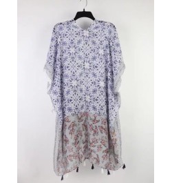 1 pieza de mujeres multicolor con estampado con flecos playa Cover up , estilo japones artístico porcelana azul y blanco floral