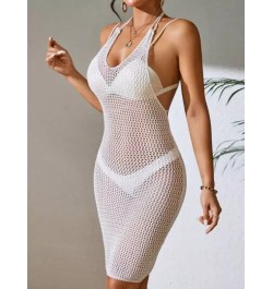 Vestido cover up con abertura de cuello halter de espalda abierta sin set bikini